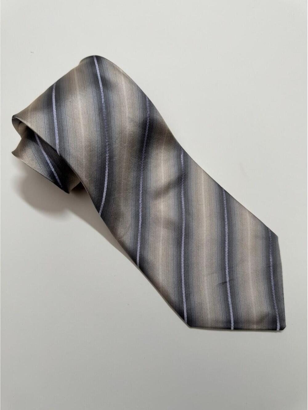 Kenneth Cole 100% Silk Wide Tie Tan And Silver